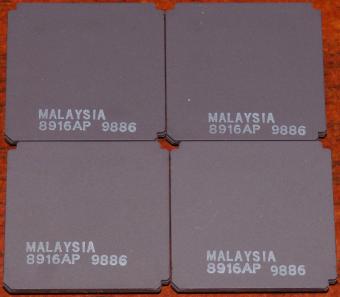 4x AMD 80186er CPUs (919KPSK) 8916AP 9886, Ceramic LCC-68, Intel 1978, Week 16 1989 Malaysia